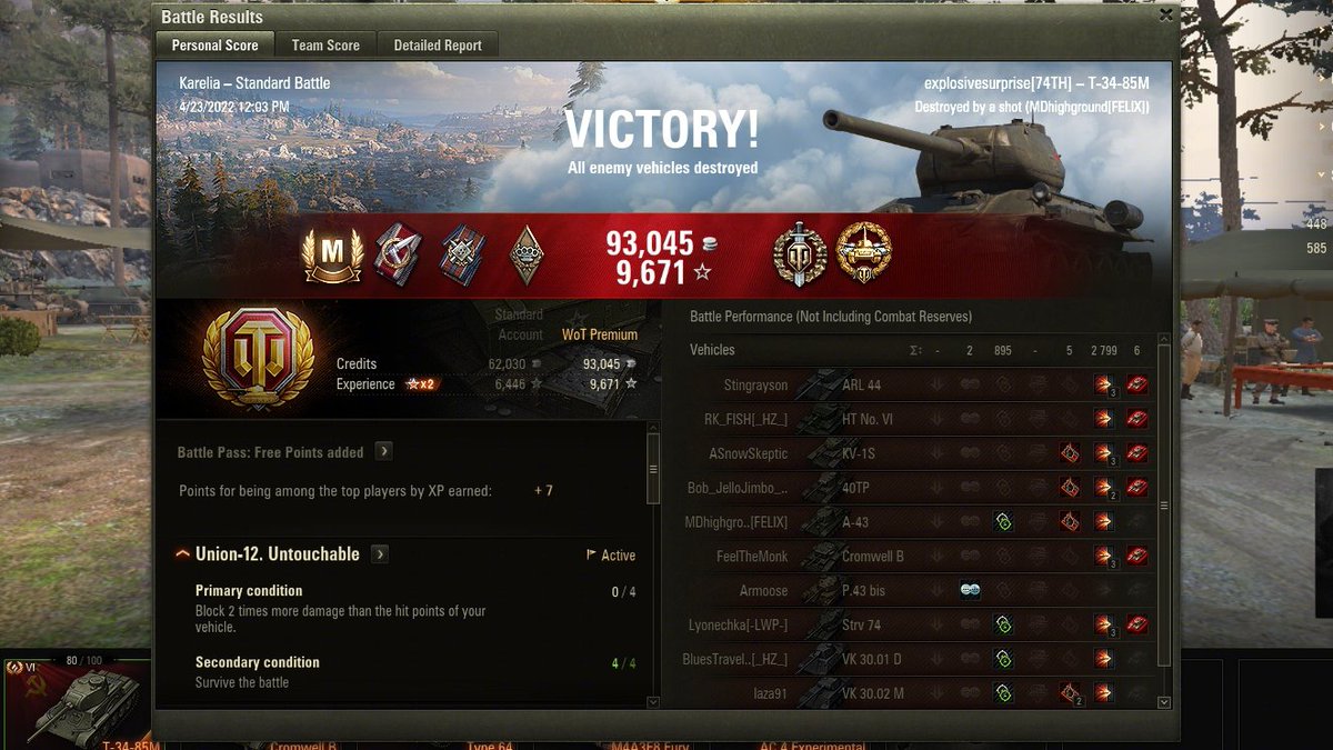 explosivesurpr1's tweet photo. @worldoftanks IGN: explosivesurprise
Base XP: 1499
Vehicle: T-34-85M
Ace Tanker https://t.co/T7pB1S7VQ9