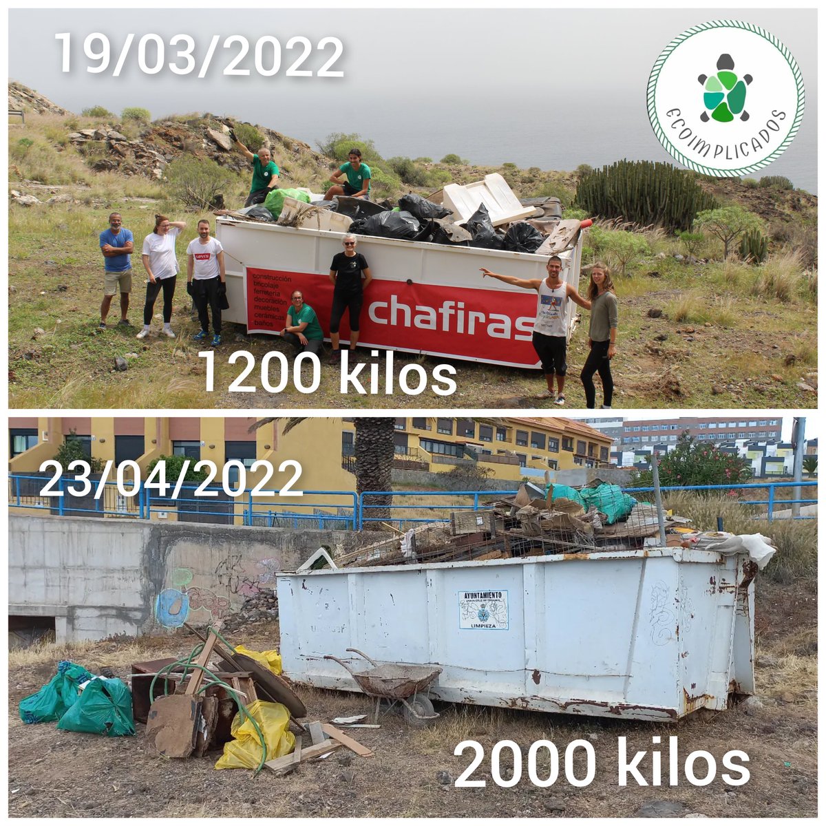 En un mes unos 90 voluntarios en 2 actividades diferentes pero en la misma zona no superior a los 100 metros lineales. 3200 kilos estimados de basura.
#ecoembes #ayuntamientodesantacruz  #cabildodetenerife