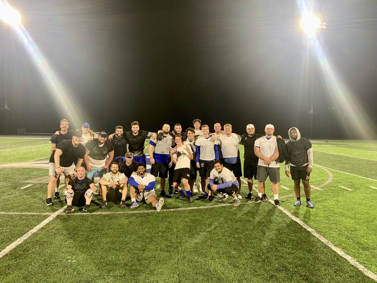 CoachNorwell's tweet photo. The inaugural Blue and White Spring Game was a big success. Unbelievable turnout to support our players and program!! Thanks to our parents for a great post game meal and our football alumni that came back!! 🔵⚪️🔵⚪️🏈™️#SaintsRising #HistoryMade https://t.co/mp3Cv4J9at