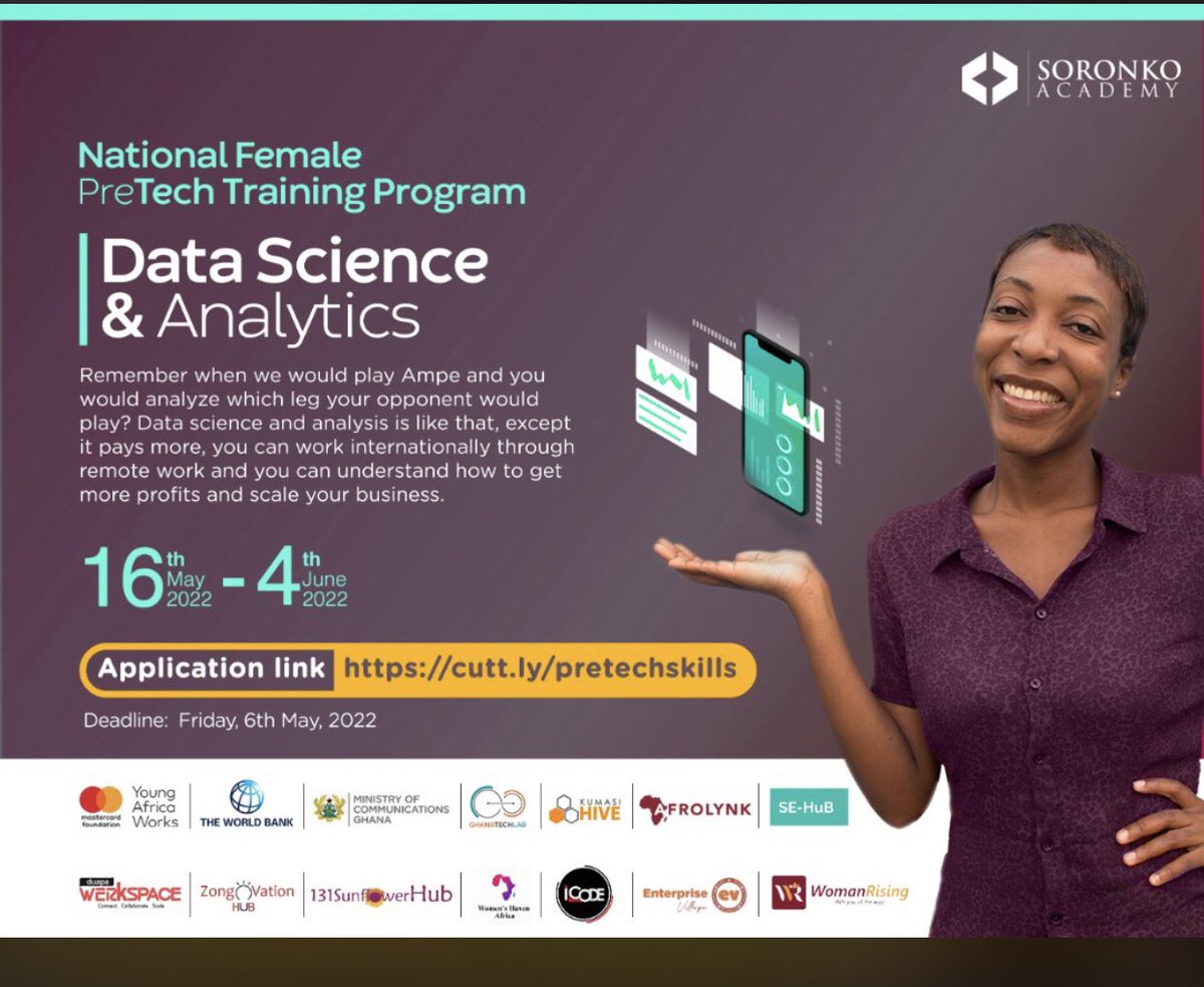 ampomaaj's tweet photo. National Female Pre-Tech Training Program 💃🏻💃🏻💃🏻💃🏻🥳🥳🥳🥳🥳🥳

Are you interested in tech as a young lady? Or have you always dreamed of acquiring a skill in tech but didn’t have the right channel?   Choose Enterprise village, Dzorwulu when selecting a hub https://t.co/pXMHjhP4NS