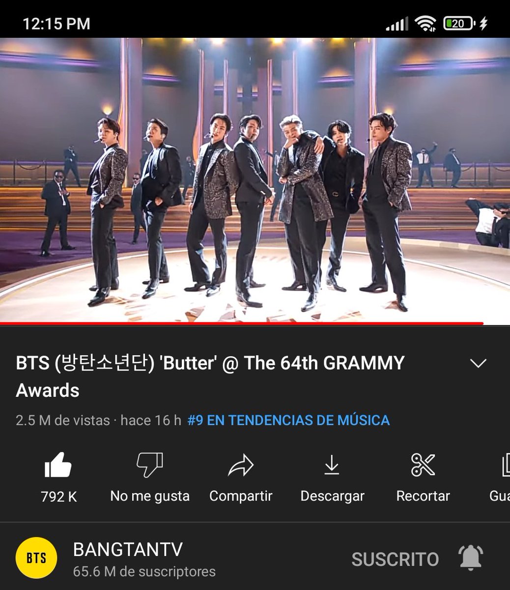 — La actuación de BTS en los Grammys subido por el canal BANGTANTV se encuentra en tendencias y tiene 2,5M de visitas en 16 horas de haber sido lanzada. ¿En qué número de tendencias se posiciona en sus países? comenten sus capturas

#BTS_Butter by #BTS (<a href="/BTS_twt/">방탄소년단</a>)