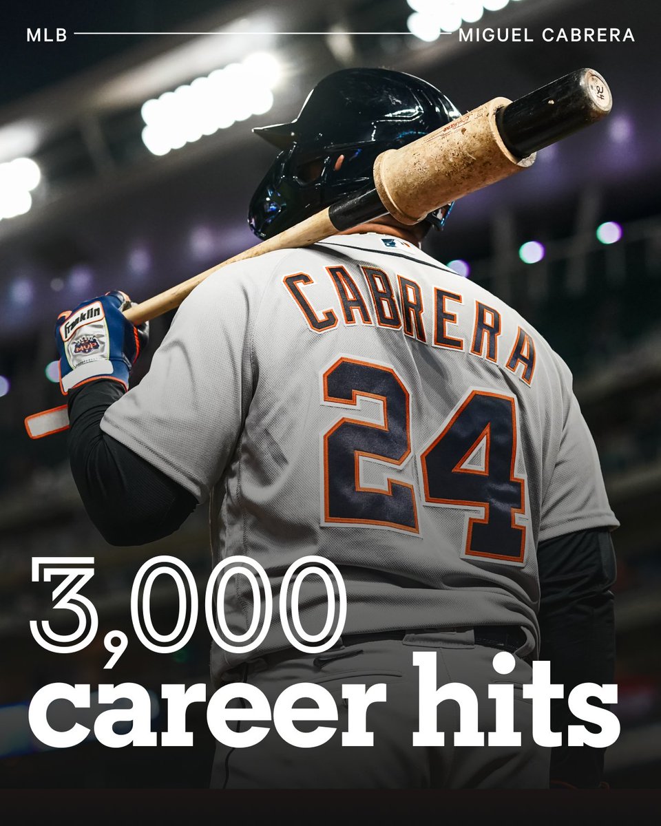 Welcome to the 3,000 hits club, Miggy.

The only players in MLB history with 3,000 hits, 500 homers and a .300 career batting average:

◽️ Hank Aaron
◽️ Willie Mays
◽️ Miguel Cabrera