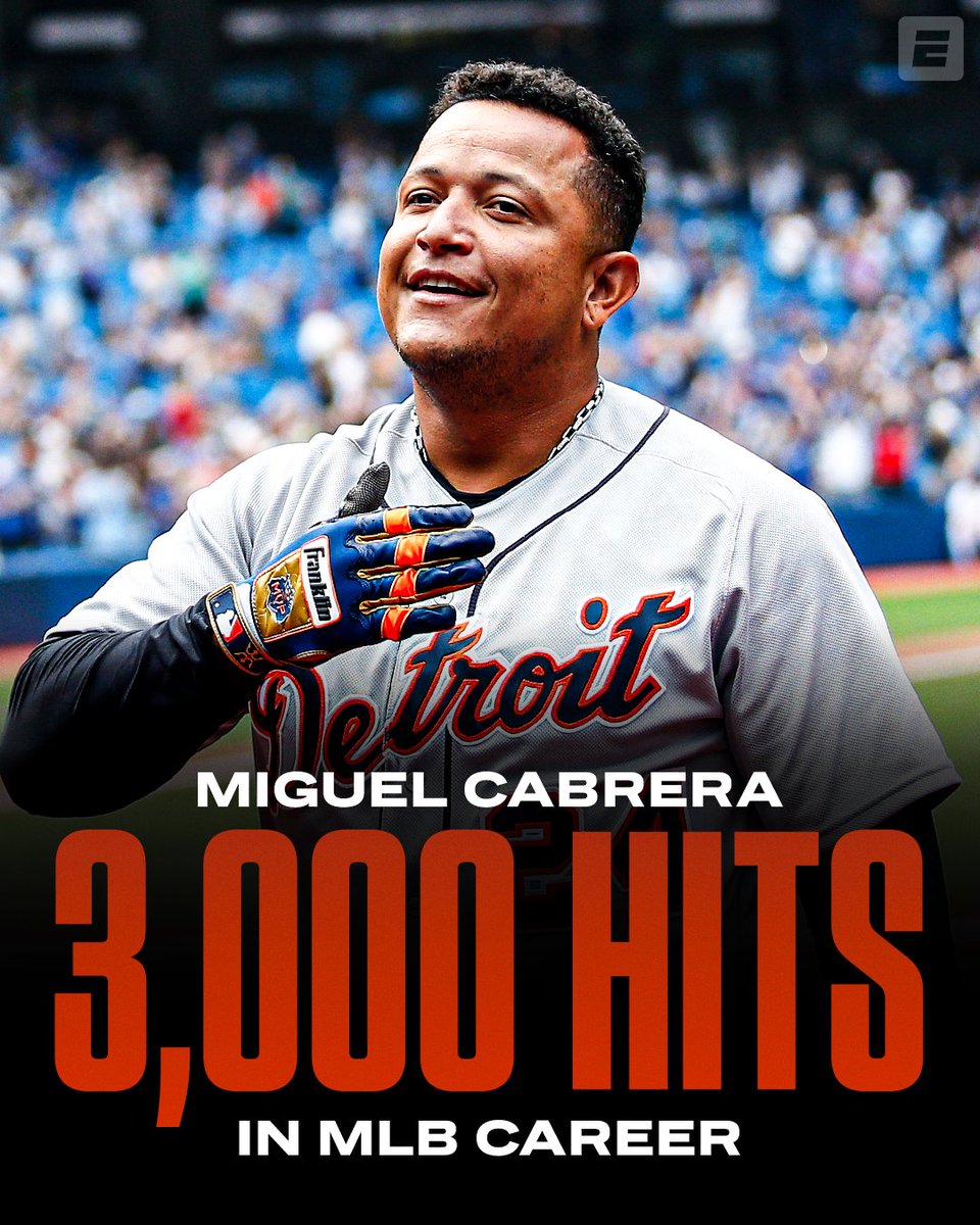 MIGGY 3️⃣0️⃣0️⃣0️⃣ Miguel Cabrera becomes the seventh MLB player to have 3,000 career hits and 500 HR 💪