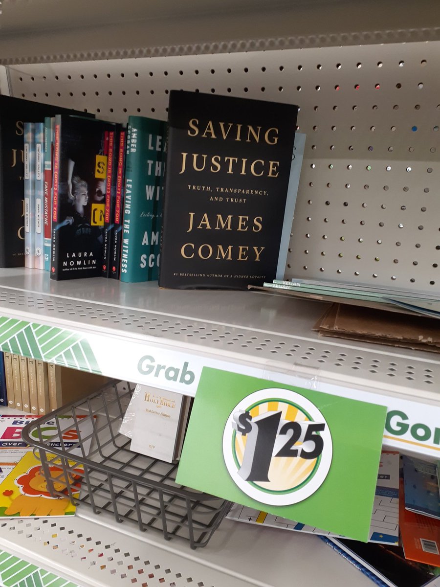 CHUCKRGV1's tweet photo. If anyone wondering how is @comeys writing career going? Or want a copy of his sell-out best seller (not)... go to @DollarTree. Still have not forgotten how he sabotaged @HillaryClinton with his righteous bull zhit. https://t.co/4yVe5RWV75