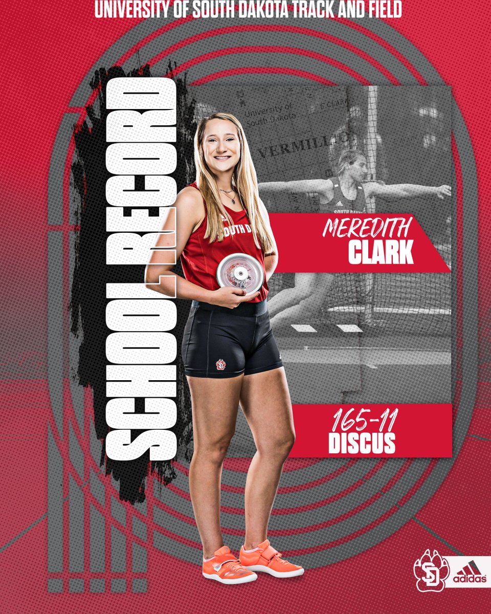 SDCoyotesXCTF's tweet photo. The women's discus record was broken twice today. 🤯 Before we finished Meredith's graphic, Lydia had already thrown one further. 💥

#GoYotes x #WeAreSouthDakota  🐾 https://t.co/1EymMt20vY