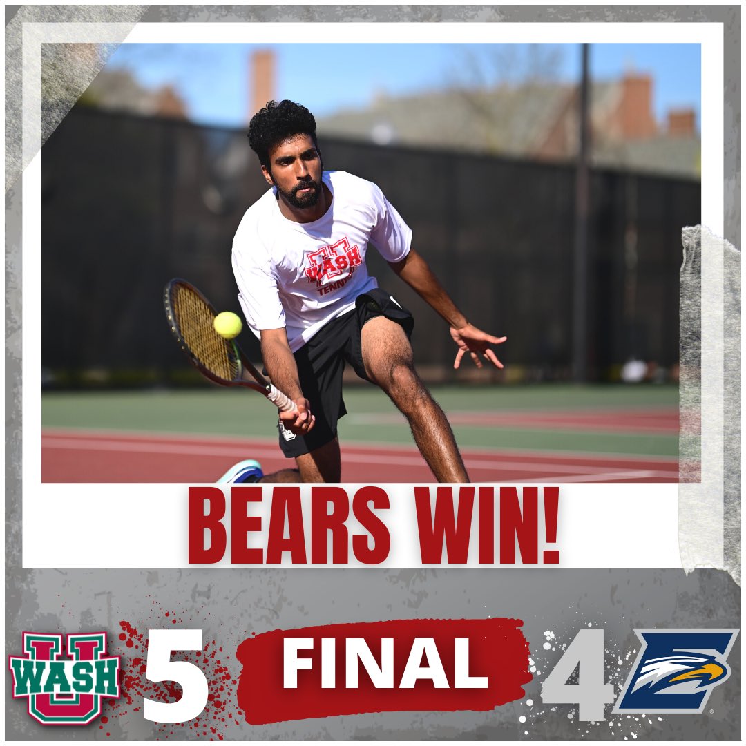 WASHUBears's tweet photo. Bears Win ✅

WashU men’s 🎾 rallies back to defeat No. 11 Emory 5-4 in the third place match at the UAA Championships! 

#LetsGoWashU https://t.co/UMR4N6UTGp