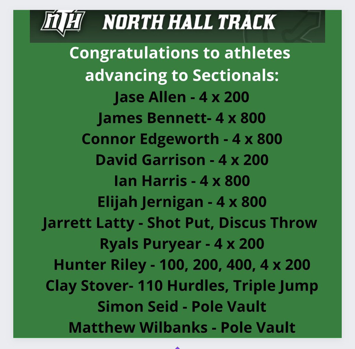 NorthHallXC's tweet photo. North Hall TRACK moves onto 3A Sectionals at GAC on May 7th https://t.co/sKBmQhVMDK