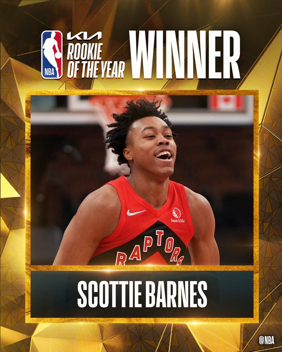 The 2021-22 #KiaROY is… Scottie Barnes! 

#NBAAwards #NBA75