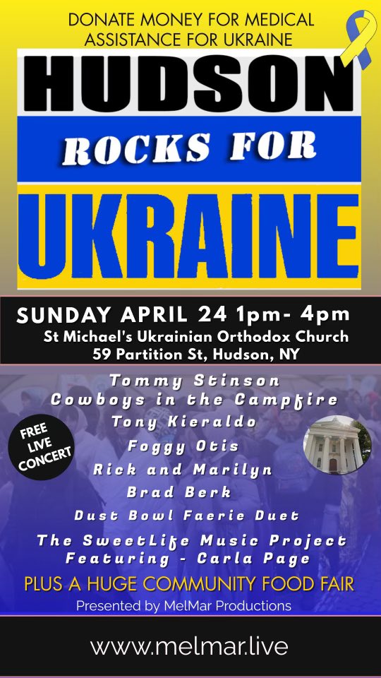 MalcolmNance's tweet photo. ROCK FOR #UKRAINE. if you are near Hudson NY tomorrow the St Michael’s Ukrainian Orthodox Church is holding a concert &amp; fundraiser featuring local bands.  Please attend and/or donate! https://t.co/2SEtvNroZ2