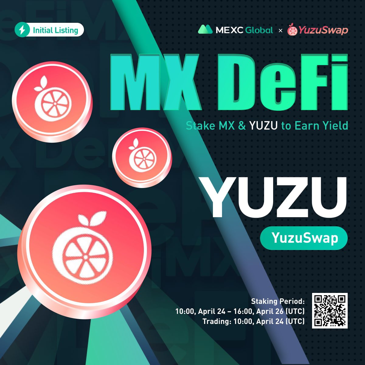 We are glad to announce that $YUZU will be listed on <a href="/MEXC_Global/">MEXC Global</a>. The pair $YUZU/USDT will be listed at 10:00 AM UTC this Sunday, April 24th. If you don’t have an account yet, you can use this referral link to save 10% on trading fees! mexc.com/en-US/register…