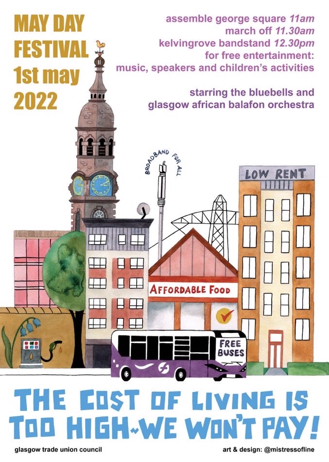 cal_ann's tweet photo. Who are all going next Sunday? The Bluebells are on the bandstand at 2.15pm 🎵.

I will be at George Square for the start of the march 🙌

#MayDayFestival 🪷
#CostOfLivingCrisis https://t.co/cqbQ8llELz