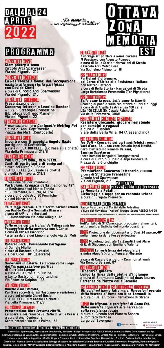 Domani saremo a Casale Garibaldi per "La memoria a pedali", da piazza Persiani-Nuccitelli fino a Casale Garibaldi. 
La resistenza dei viaggiatori e delle viaggiatrici che, ancora oggi, si trovano davanti a discriminazioni, ghettizzazioni e privazione dei diritti fondamentali