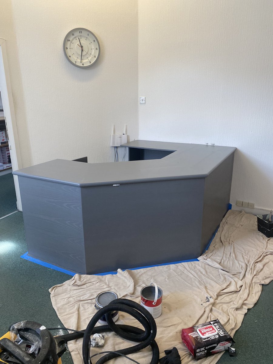 Before and after of a reception desk. Nice easy Saturday shift.