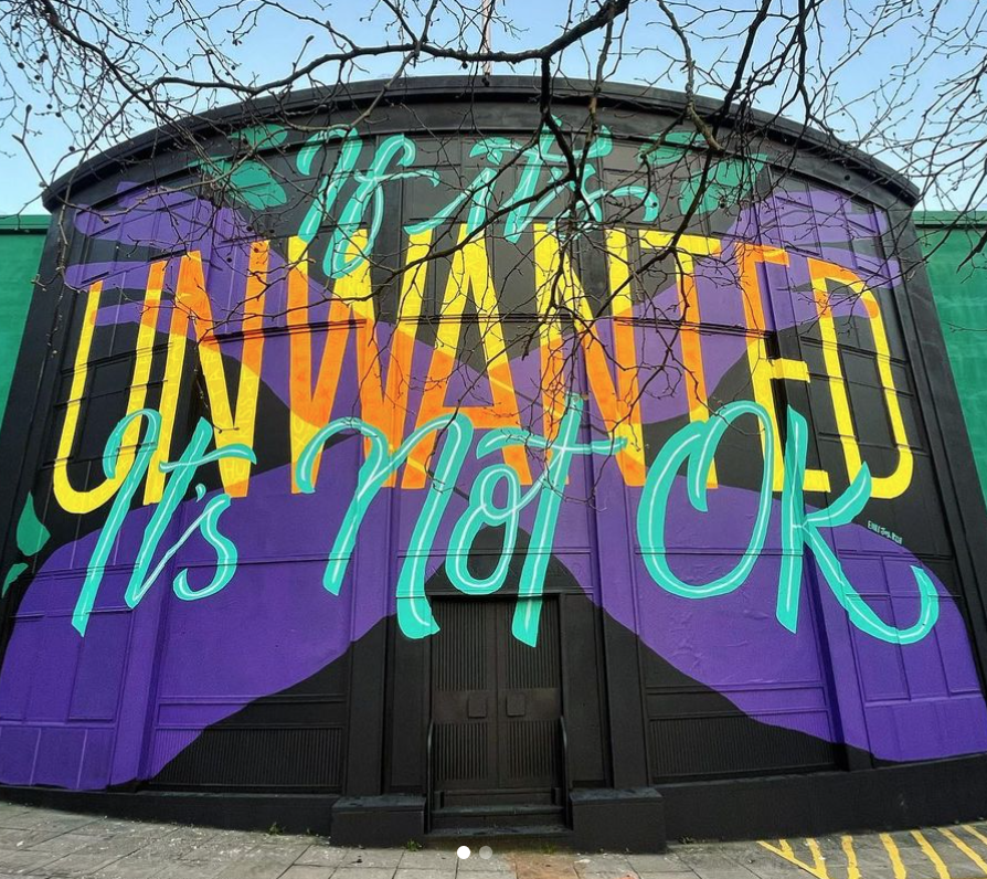 Shoutout to <a href="/emilyjoyrich/">Emily Joy Rich</a>, designer of our festival artwork, for this brilliant mural in Bristol’s Castle Park. 
Commissioned for the #ItsNotOK campaign by @bristolnightshq, tackling sexual harassment in bars and clubs in #Bristol.
#IfItsUnwantedItsNotOK
#SupportSurvivos