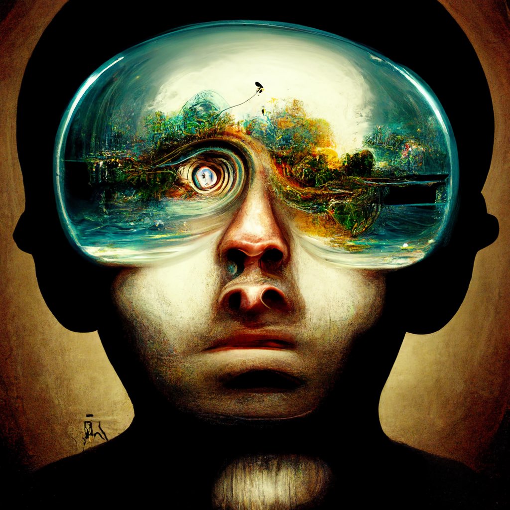 ArcadeKodiak's tweet photo. More machine-dreams based on the text “The aperture of human attention viewing the stream of thought” // Raw Outputs // Midjourney beta // #midjourney #aiart #surreal #ai #mindseye #streamofthought https://t.co/nqCLM4AtAy