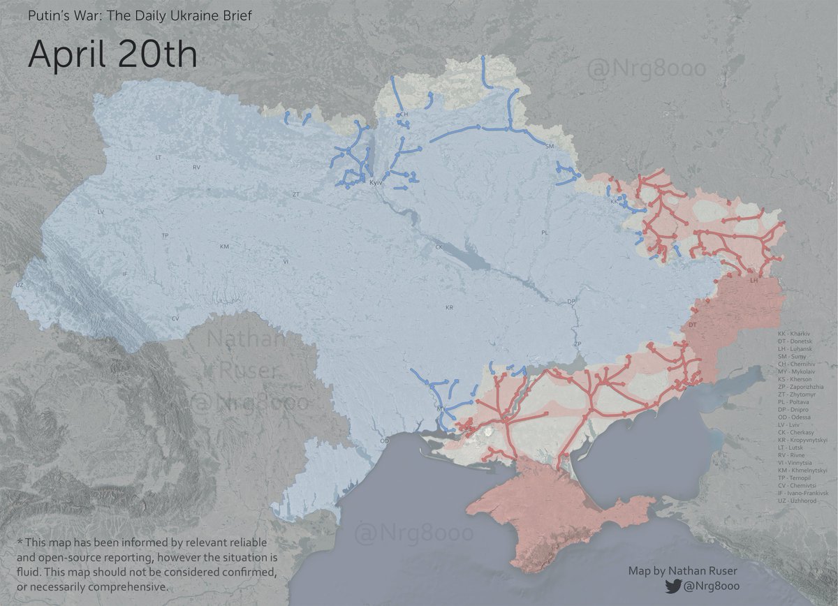 I’ve been traveling and not writing much these past two weeks. Some brief thoughts about the second phase of the war, Russia’s offensive to retake the Donbas, and implications. Thread. (map from Nathan below). 1/