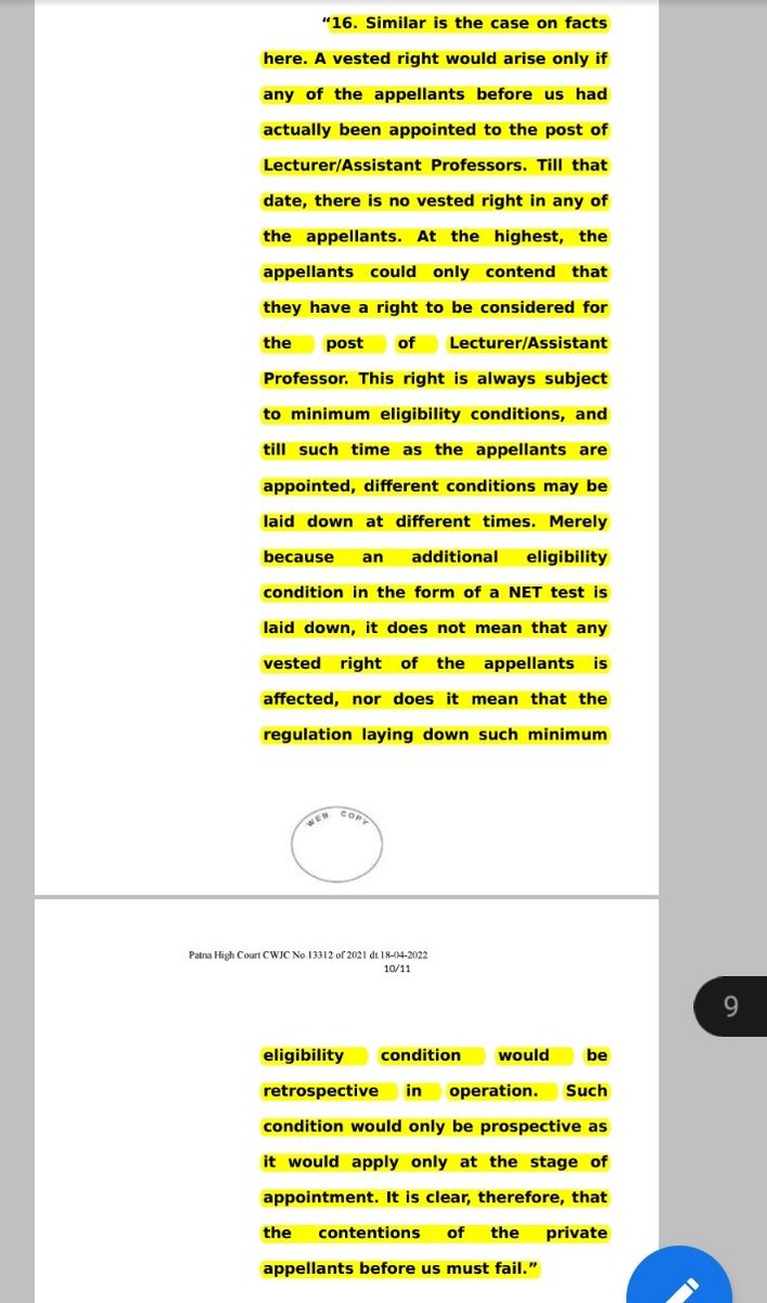 STET_QUALIFIED's tweet photo. The Hon'ble Apex Court in the case of P. Susheela And Ors. Vrs. University Grant Commission, (2015) 8, SCC 129, has held as under:-

#MeritVsNonMerit
#AllAreQualified
#NET
#Advt

@DeepakM07405623 @nicksliet
@pawan_rise @SANGITAPASWAN11
@PujaSingh8282 @yuvrajroy25
@Gauharism
⬇️⬇️ https://t.co/xqPyxzcZJB