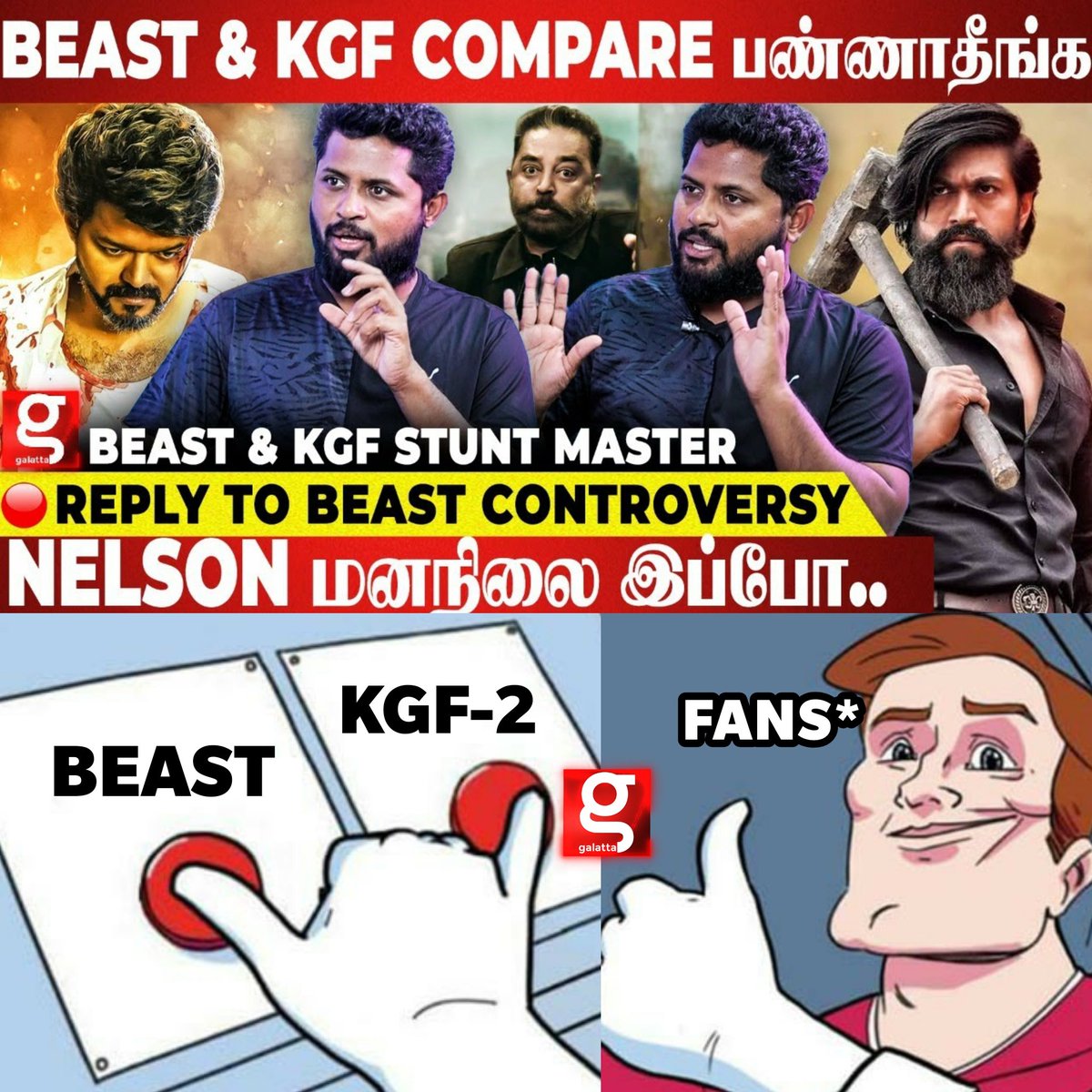 galattadotcom's tweet photo. Stunt choreographers #Anbarivu open up about the comparison between the stunts of #Beast and #KGF2

🎥Watch it here👇
🔗https://t.co/rB8KgItzun

@anbariv #BeastMovie #ThalapathyVijay #Yash #BeastMovie #BeastvsKGF2 #Nelsondilipkumar #PrashanthNeel #BeastModeON #KGFChapter2 https://t.co/Gk2v4PtWe6