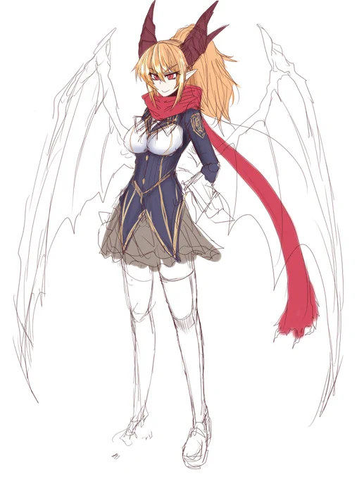 ドラゴンの日らしいからオリジナルで描いた(途中)竜娘たちをですね 