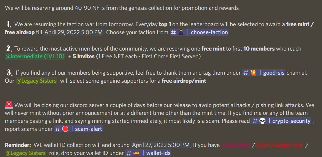 PowerSistersNFT's tweet photo. 🧬 Genesis Collection Mint Info 
⭐ Supply : 999
⭐ Pre-sale:  April 29 5:00 PM (EST) - 0.03Ξ
⭐ Public Mint:  April 30 5:00 PM (EST) - 0.05Ξ
⭐ Whitelists: 450 (Max 2)
🌟  Royalties:  2.5%

Wallet ID submission deadline: April 27 5:00 PM

There will be 40-90Free mints https://t.co/Udepm6jpm6