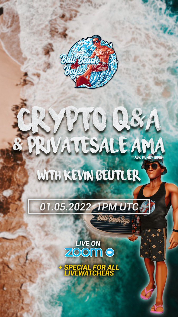 KevinBeutler24's tweet photo. Huge announcement at 1.05.2022 1pm UTC Time 🚀🤝
For the zoomlink follow us on Instagram @BaliBeachBoyz 🏝🤝 https://t.co/KNbHMr9297