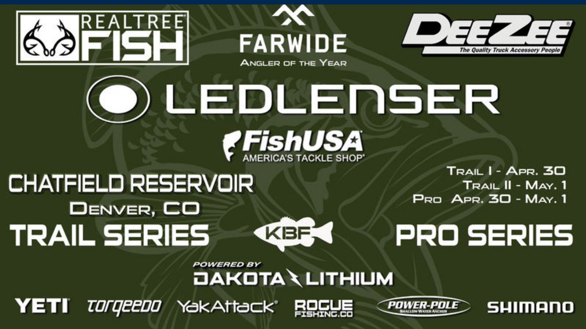 KayakBassFish's tweet photo. The @RealTreeFishing #KBFTRAIL presented by @DeeZeeMfg & Powered by @Dakota_Lithium has begun on Chatfield Res. in Denver, CO! Follow the action on the @Ledlenser_NA Leaderboard!
#kayakfishing #bassfishing #FishCO
https://t.co/1MyDxAcRs0 https://t.co/8bkMvbBSVE