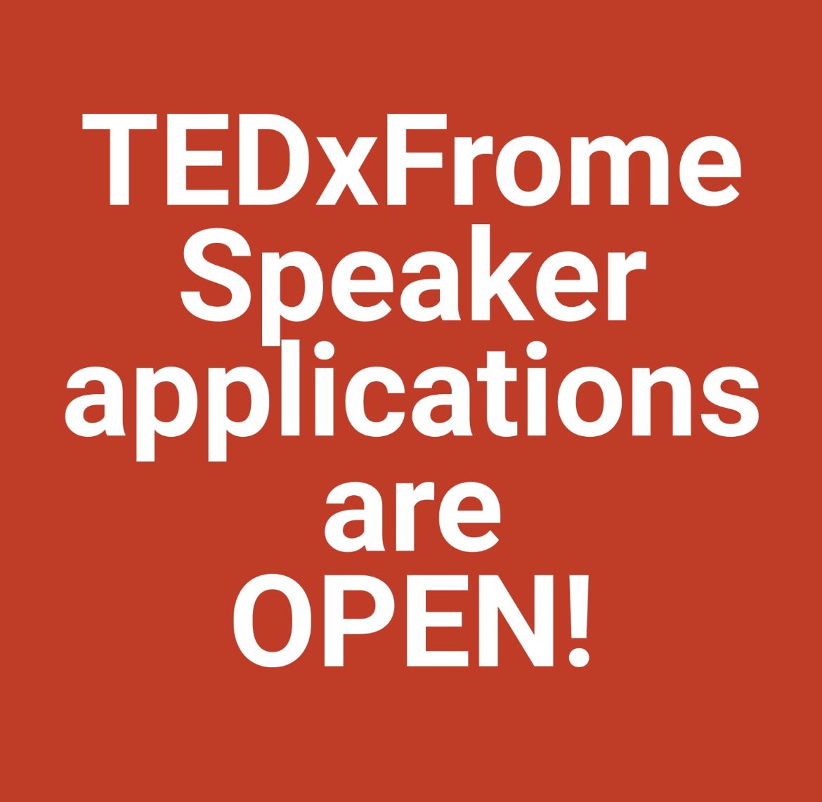 tedxfrome_'s tweet photo. We are thrilled to announce you can now apply to be one of our Speakers Tcs and Cs apply.  

https://t.co/6Ge1olTLhd #tedxfrome #TedTalk #frome https://t.co/YWhCpDBHhW