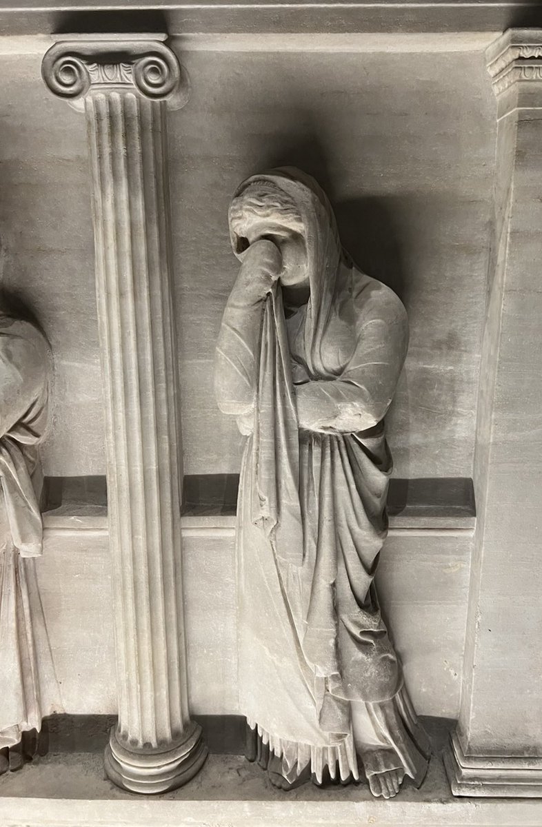 Somewhat_Quiet's tweet photo. For #SarcophagusSaturday, a close look at the “Sarcophagus of the Mourning Women” at the #Istanbul Archaeological Museum. Originally from the Royal Necropolis in #Sidon, thought to once contain the remains of the king #Straton. 374-358 BCE. Only a few flecks of red paint remain. https://t.co/Wg9Ie4tJK2