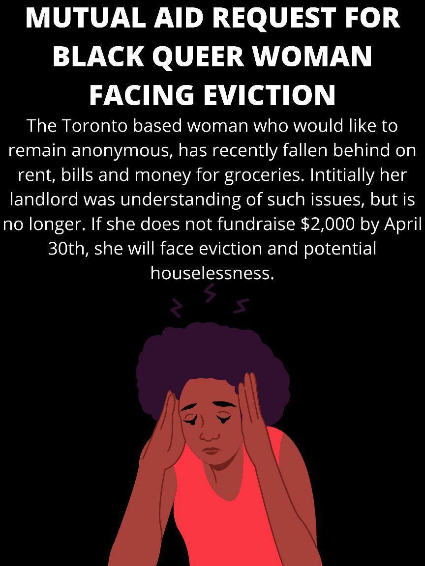 TaylorMcNallie's tweet photo. 🚨URGENT TIME SENSITIVE MUTUAL AID REQUEST, $2,000 GOAL🚨

A Black Queer woman in Toronto is facing possible eviction and needs support. She would like to remain anonymous and so all transfers can be sent to jayda.isha.hope@gmail.com where they will then be forwarded to her! https://t.co/WWRCQoYQHM