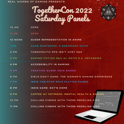 RealWomenGaming's tweet photo. TOGETHERCON!

TogetherCon is an online convention run entirely through Discord. It is free of charge and open to all who wish to attend.

Check out Today's Schedule!

We will be having Live TTRPG shows, Horror Movies and non-stop panels!  Come on in!

https://t.co/0JFQq0OhvX https://t.co/QGHQXcvIvh