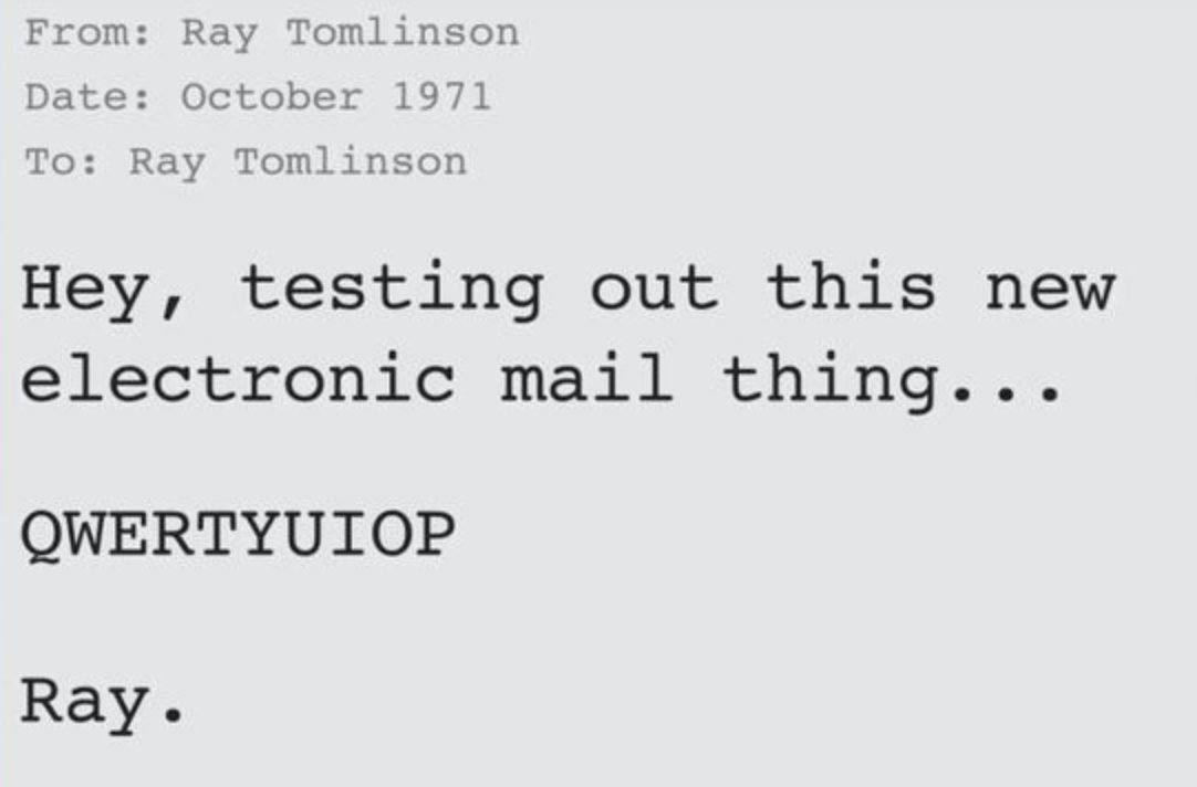 MIT_CSAIL's tweet photo. TO: Ray@tomlinson.com
SUBJECT: Happy birthday!  

Today would have been the 81st birthday of the late Ray Tomlinson, who sent the first email over 50 years ago while working at BBN Technologies. https://t.co/JjqOsswKXK