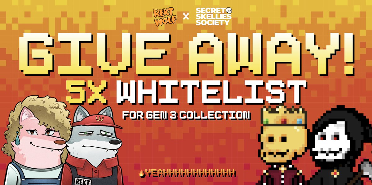 🚨5 WLs for <a href="/SecretSkellies/">Secret Skellies Society - 𝔸 ℂ𝕌𝕃𝕋 💀</a> Gen3 🚨
 
👏 Thank you to our frens <a href="/SecretSkellies/">Secret Skellies Society - 𝔸 ℂ𝕌𝕃𝕋 💀</a> who are minting their Gen3 collection on <a href="/NEARProtocol/">NEAR Protocol</a>!

1⃣ Follow <a href="/SecretSkellies/">Secret Skellies Society - 𝔸 ℂ𝕌𝕃𝕋 💀</a> and <a href="/rekt_wolf/">rekt_wolf</a>
2⃣ Like + RT + Tag 2 friends
3⃣ 5 WLs drawn in 72 hrs

$NEAR $LUNA