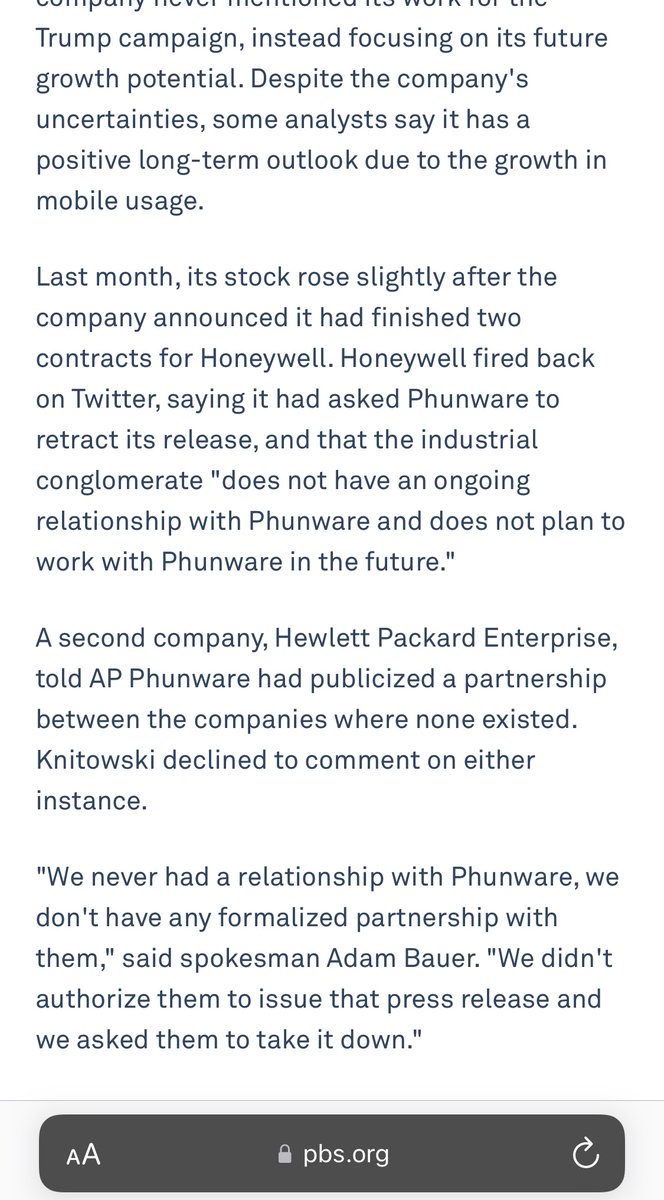 PhunPhraud's tweet photo. @ksariyadh1 @CrowderOfficial @AccionLabs @phunware “We never had a relationship with @Phunware… we asked them to take it down.” - @HPE

I tweet about the money laundering company @Nasdaq $PHUN so fewer cops get murdered in the future. The money laundering company #PHUNW admittedly helps to fund terrorism and US cop killings. https://t.co/lhsuszgscA