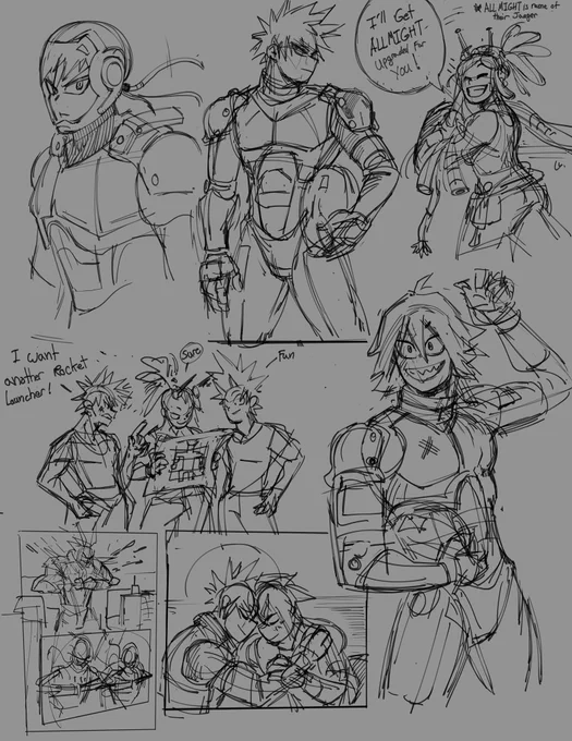 Pacific Rim AU sketch dump. It's been on my mind again 🦾🤖- KRBK - 
