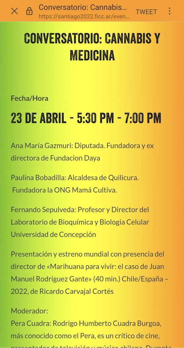 ObsCannabis's tweet photo. Hoy a las 19.00 (hora chilena) estreno mundial de #MarihuanaParaVivir en Festival Internacional Cine Cannabico, antes tertulia en la que estarán 2 personas que admiramos @AnaMariaGazmuri (diputada y fundadora @FundacionDaya) y @paulibobadilla (alcaldesa y fundadora @MamaCultiva) https://t.co/xjVc4VTkmf