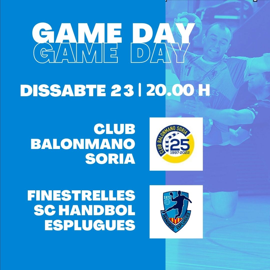 HEsplugues's tweet photo. 🔥 𝙂𝘼𝙈𝙀𝘿𝘼𝙔 🔥 

🆚 @BalonmanoSoria
🏟️ Polideportivo San Andres (Soria) 
🏆 Jª5 - Gr. por el descenso - #DHPlataMasc
⏰ 20:00 h

📺https://t.co/Jq3ov9gXHX

🔵🟡#HandbolEsplugues #ForçaCHE
#CHExperience #che1971 #FinestrellesHandbolEsplugues #handbolcatalà #TerritoriHandbol https://t.co/VrZ2ZXuqf7