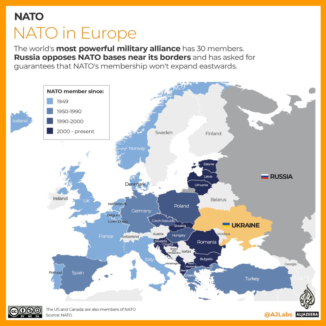 AJEnglish's tweet photo. We look at NATO’s members, mission and tensions with Russia https://t.co/lwSebLc44K https://t.co/GEjFq1ZpYu