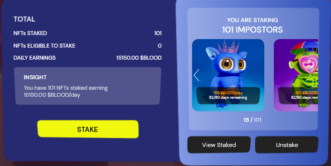 101 <a href="/PlayImpostors/">Impostors</a> locked for 90 days. I could've mentioned when i minted if I was insecure and hoped my tweet would somehow raise the floor price. I waited to stake and lock instead. Just pure flexin' now baby.

High conviction and long term time horizon on this one.