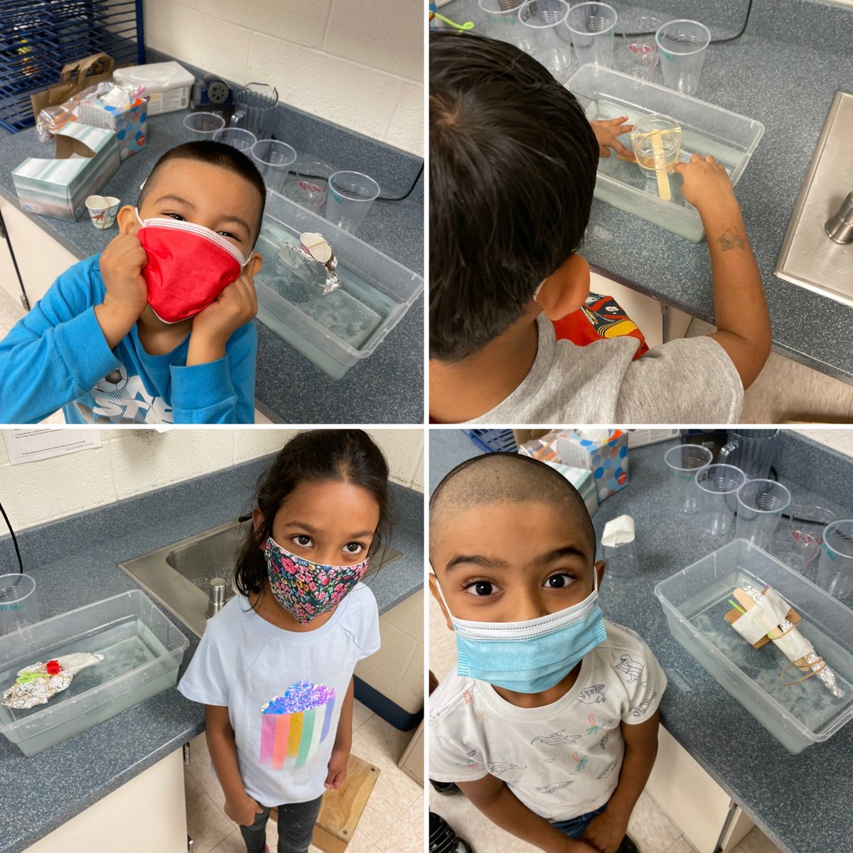 TeamKinder112's tweet photo. A few weeks back, we learned about the phases of water and what materials sink/float in water. We then used our hard working brains to create boats that would float in water. After some trial and error, everyone was able to create a floating boat! https://t.co/nvBes4iiSI