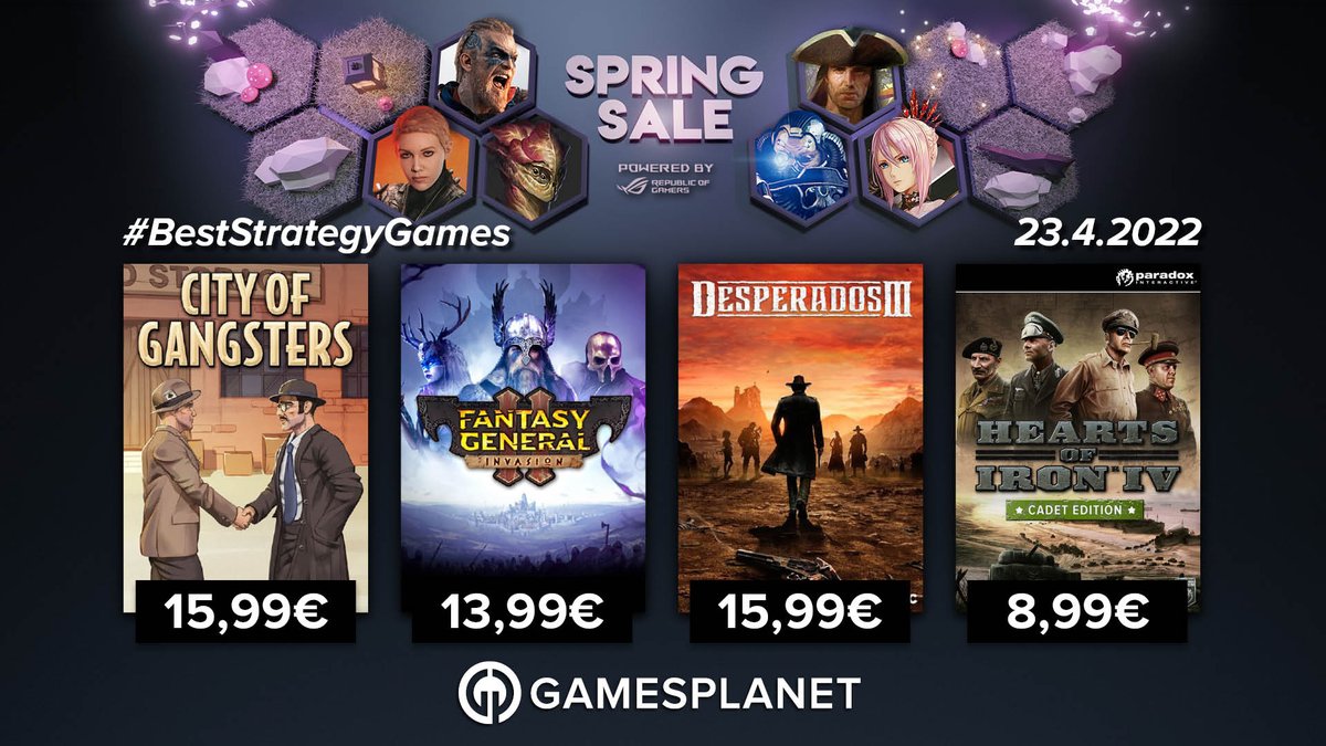 GamesplanetFR's tweet photo. Au Far West, sur les champs de batailles de WW2 ou durant la Prohibition aux Etats-Unis, faites chauffer vos cellules grises 🧠 avec les #BestStrategyGames du jour ! #SpringSale
☀️ https://t.co/K78oFEFT8R https://t.co/fHz06vPHbL