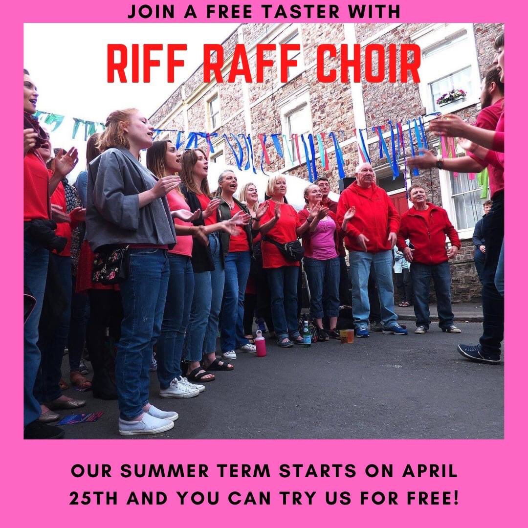 Take this opportunity to try Riff Raff Choir FOR FREE 🎉🎉🎉
Our Summer Term starts on Monday.
To sign up for a taster session or find out more please go to our website RiffRaffChoir.co.uk &amp; register interest. 
 
We look forward to seeing you there 🤩🎶💕🍻🥂😊