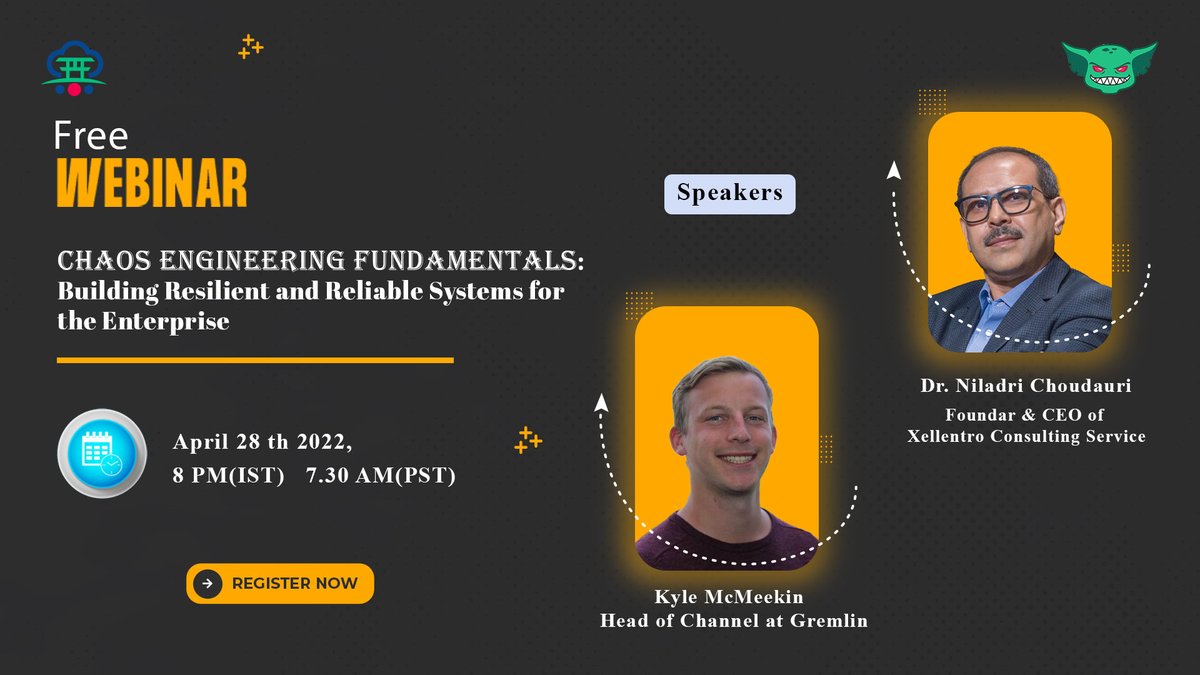 Vir_PlayGround's tweet photo. Chaos engineering is a discipline to decide when and where to fail so that Customers do not experience outages. Join free webinar on Chaos Engineering Fundamentals with Kyle &amp; Dr.Niladri on 28 April @ 8PM(IST)-https://t.co/q0QeTWrW3R
#gremlin #chaosengineering #devops #devsecops https://t.co/ziAbRI9lNt