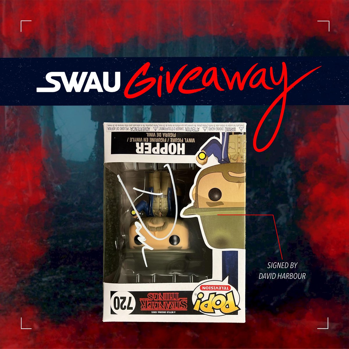 swau_official's tweet photo. GIVEAWAY! The uʍopǝpᴉsdn is coming!

Up for grabs is a Stranger Things Funko Pop of Hopper, signed by David Harbour! To enter:

- Follow SWAU 
- RT w/ #swaugiveaway
BONUS: Tag friends in RT for extra entries

Closes SUN 24th 11:59pm &amp; Winner announced 4/30 Good luck! https://t.co/7gbZidsz5S