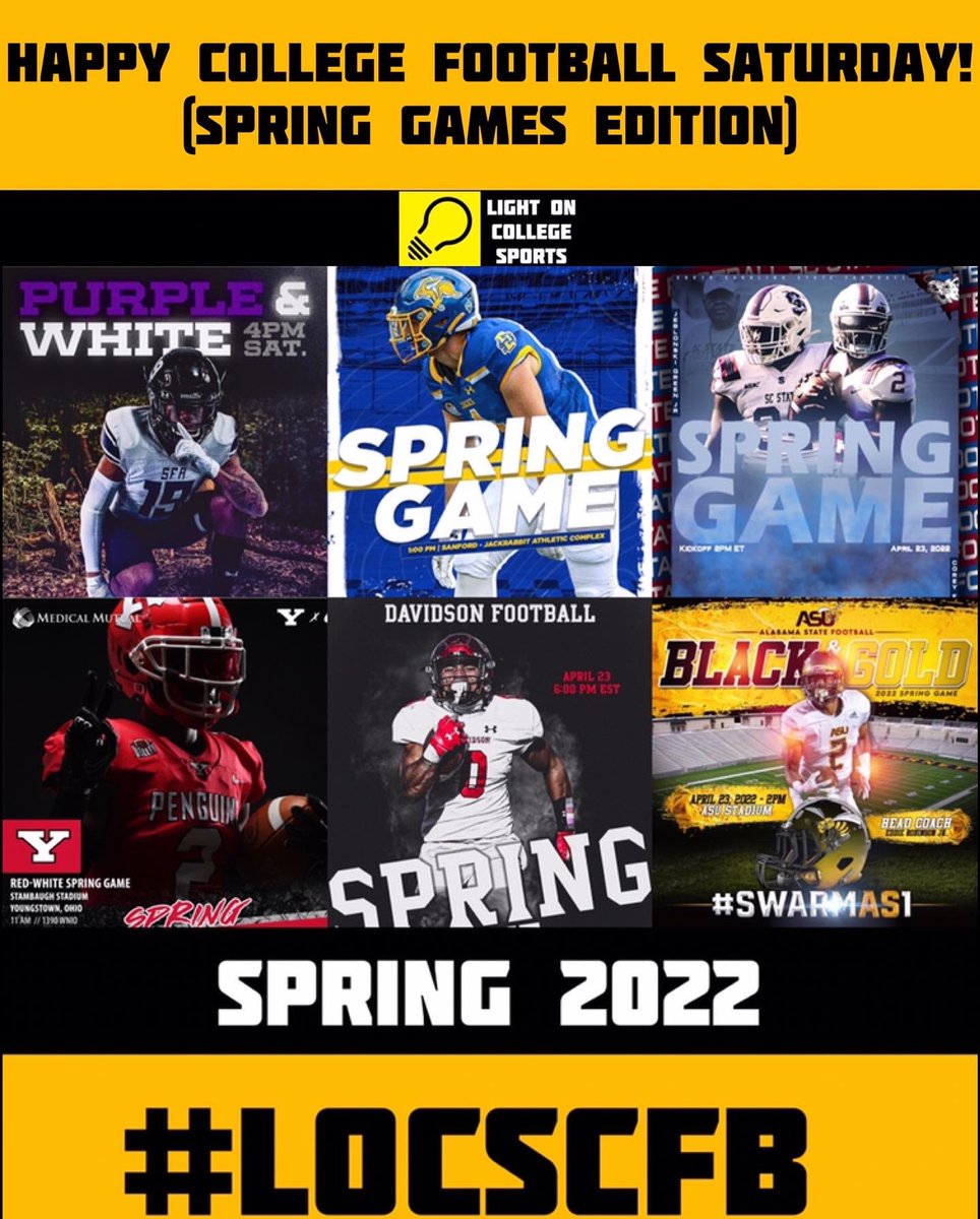 LightOnSports's tweet photo. We Have A Full Slate Of FCS Spring Games Today!🔥#LOCSCFB
Teams In Action: 
• Alabama State
• Davidson
• Howard
• Monmouth 
• Prairie View
• SC State
• SDSU
• SFA
• UT Martin
• Youngstown State https://t.co/Dn5XayTgne