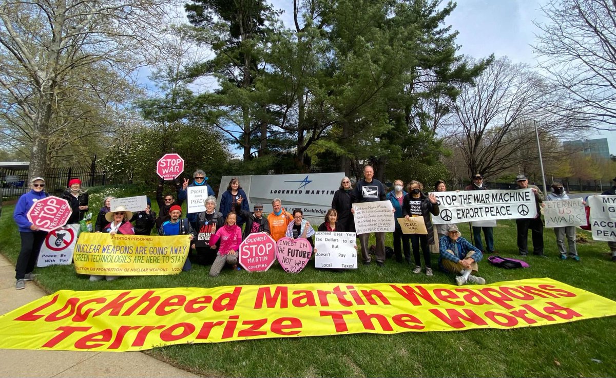 CW_Movement's tweet photo. DC CWs to9k part in an April 21 protest at Lockheed Martin Corporate Headquarters in Bethesda, MD https://t.co/AZ2rt2cXyV