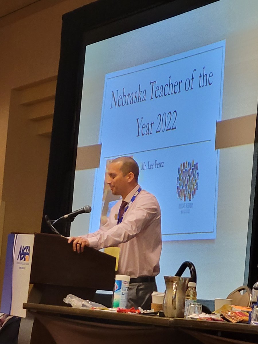 "Your words matter.  What you do matters."  Lee Perez.  Nebraska Teacher of the Year.  What a fantastic speaker and a great motivation to finish this year strong!  #NSEA #NSEADA2022 <a href="/LanguagePerez/">Lee Perez</a>