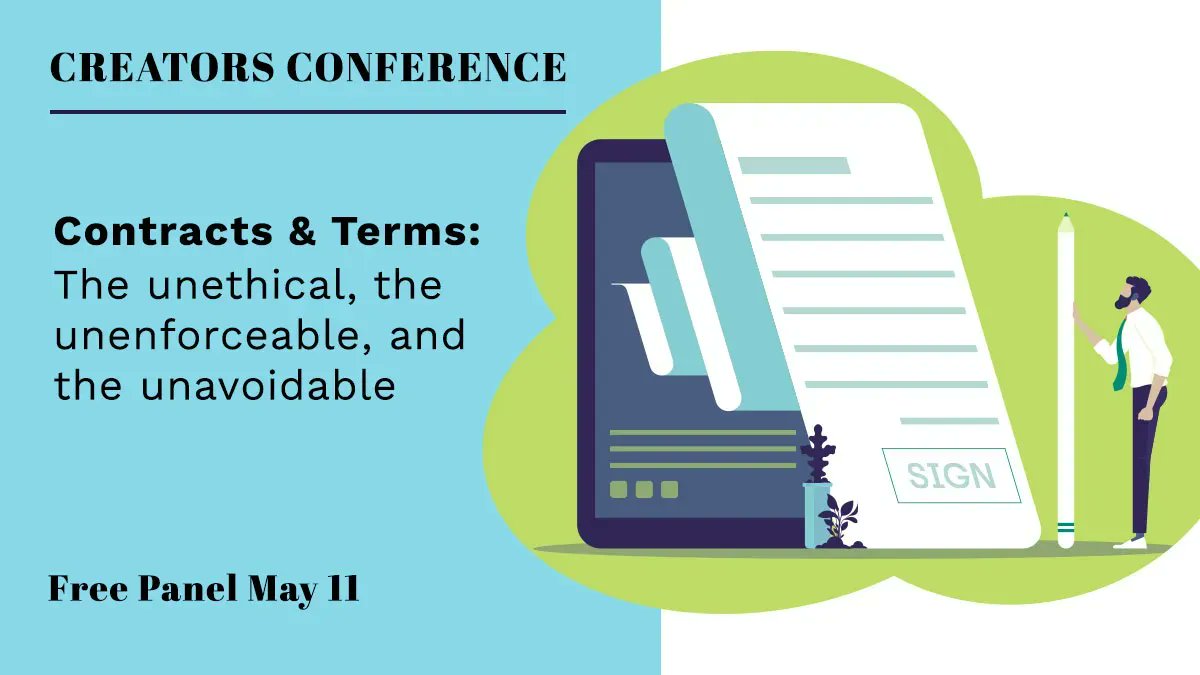gaguild's tweet photo. Contracts and terms: The unethical, the unenforceable, &amp; the unavoidable. Free panel for creators May 11, 1:30pm ET. Virtual discussion with @asmp @MusicWorkers @dramatistsguild @gaguild @AuthorsGuild https://t.co/FhQJvjLDwo
#workonspec #nospec #creatorsconference #hiringhomework https://t.co/Isz4qXFlpQ