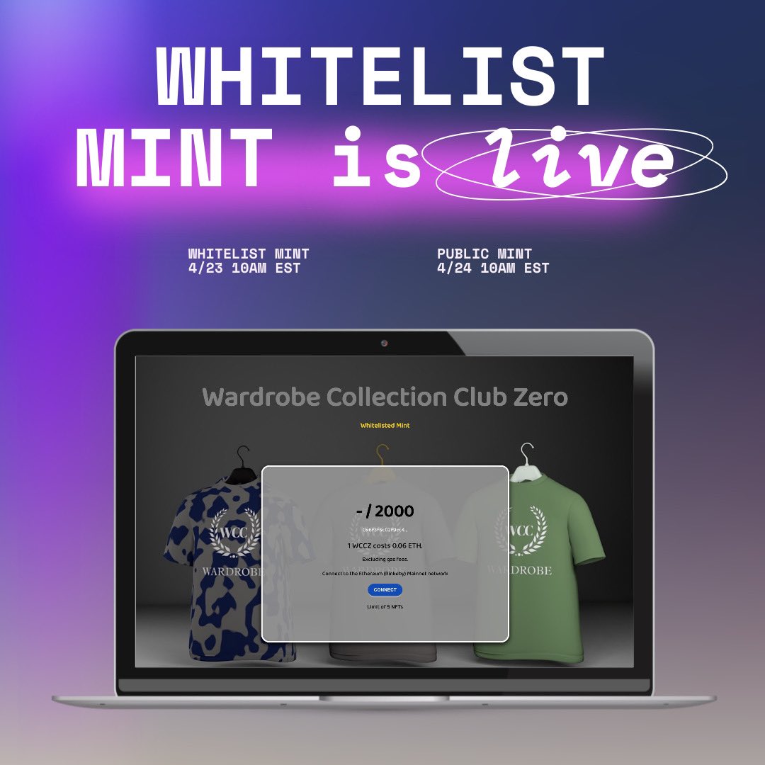 Wardrobe_Club's tweet photo. 🚨 WHITELIST MINT IS LIVE 🚨 

You’ll have 24 hours to mint before it’s open to the public! 

#nft #NFTsales #nfts #Whitelist https://t.co/81oFzHwL7u