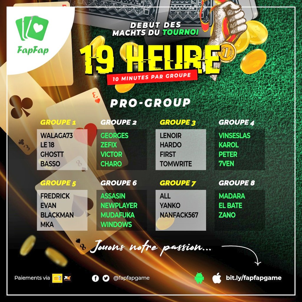 fapfapgame's tweet photo. ✨ 𝐋𝐢𝐬𝐭𝐞 𝐝𝐞𝐬 𝐠𝐫𝐨𝐮𝐩𝐞𝐬 : 𝐓𝐨𝐮𝐫 𝐈𝐈. 💥

Nous vous donnons rendez-vous ce soir pour le 2em tour du tournoi organisé en l'honneur de notre 2ème anniversaire. 💥

🕙19 et 20Heures

🔖 10 minutes par groupe. ✨

📌 𝐴̀ 𝑐𝑒 𝑠𝑜𝑖𝑟...

#FapFap #LaMap #LeTerre #Korat https://t.co/eoDympvkXT