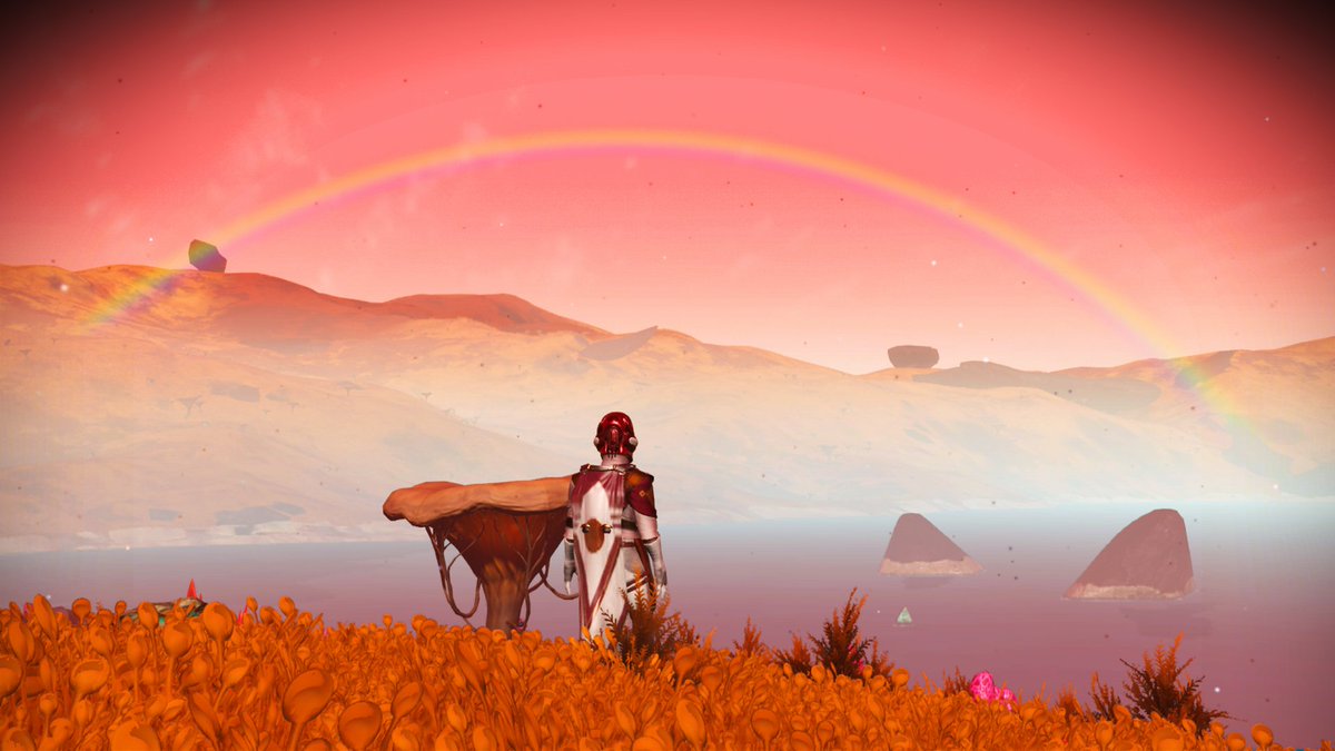 KambaExplorer's tweet image. Rainbow over Palm Lake, Planet Palm #NoMansSky #XboxShare